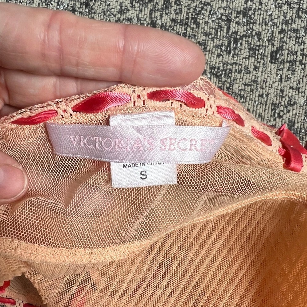 Victoria's Secret Sheer y2k Pleated Babydoll Cami Top‎ Peach Pink Lace Bow Small - Picture 4 of 4